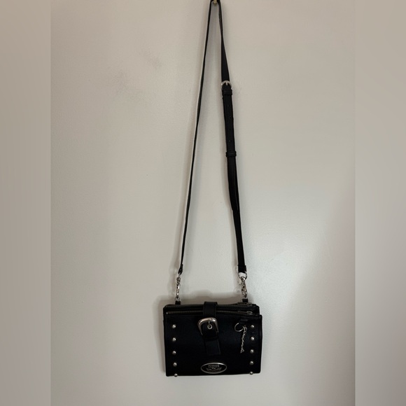 milwaukee leather Handbags - Milwaukee, leather small Black Crossbody Bag  silver hardware triple compartment